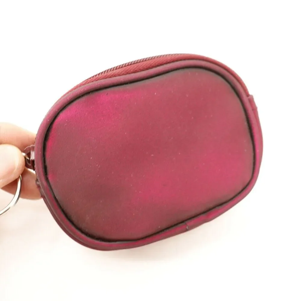 Iridescent Key Ring Pouch Women Mini Ruby Red Purple Vinyl Zipper Closure Sturdy